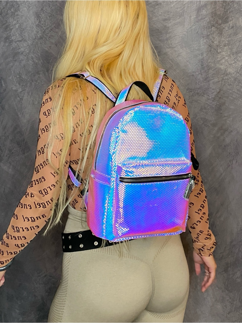 Holographic Color Shift Cyber Rave Mini Backpack - Picture 1 of 13